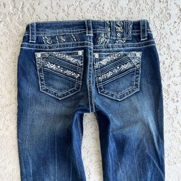 Miss Me Womens Jeans 27 Straight Embellished Rhinestone Pockets Western Blue - Picture 4 of 8